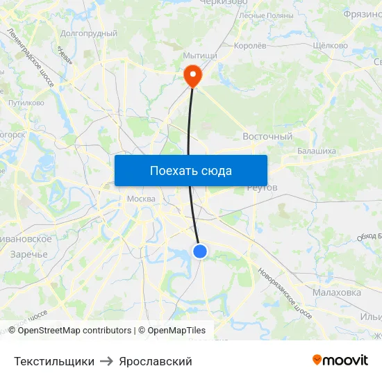 Текстильщики to Ярославский map