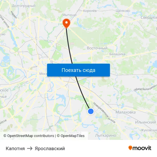 Капотня to Ярославский map