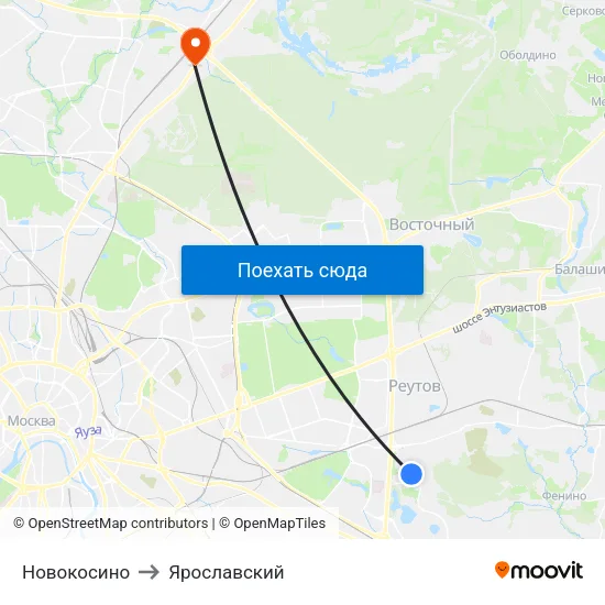 Новокосино to Ярославский map