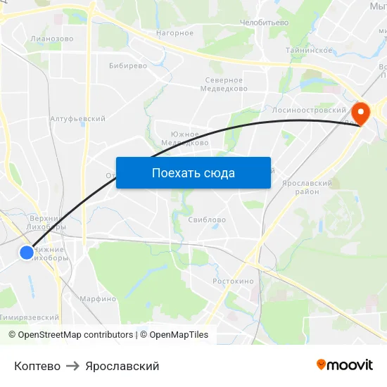 Коптево to Ярославский map