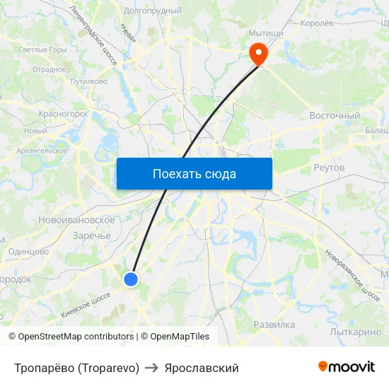 Тропарёво (Troparevo) to Ярославский map