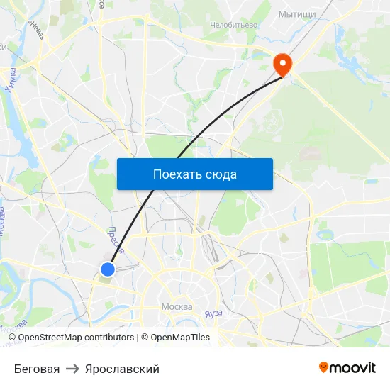 Беговая to Ярославский map