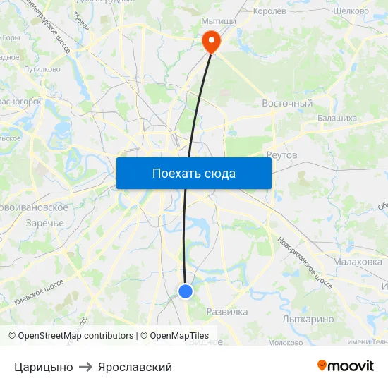 Царицыно to Ярославский map