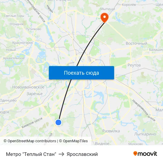 Метро "Теплый Стан" to Ярославский map