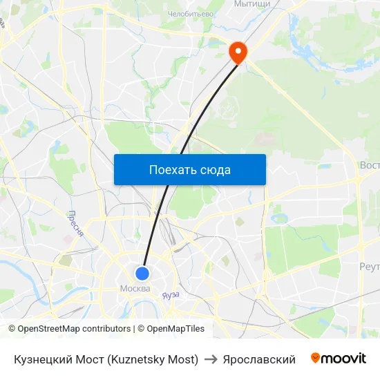 Кузнецкий Мост (Kuznetsky Most) to Ярославский map