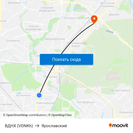 ВДНХ (VDNKh) to Ярославский map