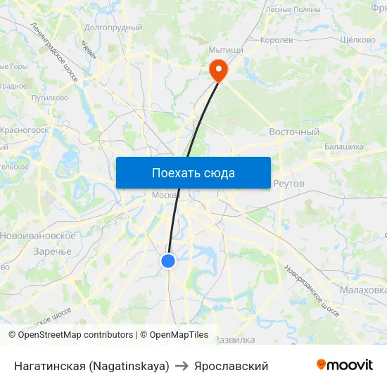Нагатинская (Nagatinskaya) to Ярославский map