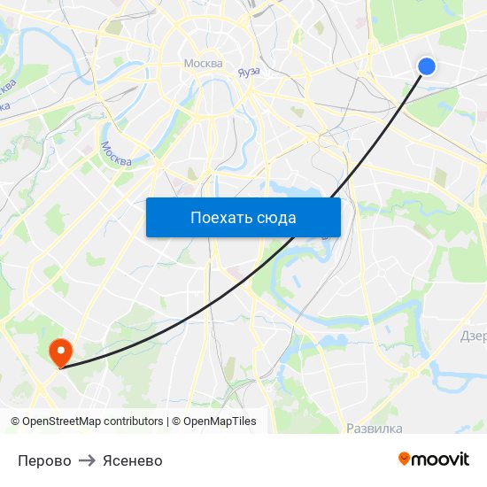 Перово to Ясенево map