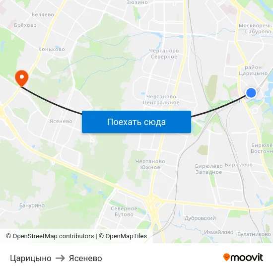 Царицыно to Ясенево map