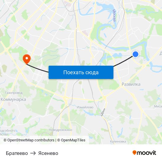 Братеево to Ясенево map