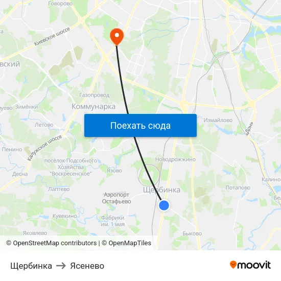 Щербинка to Ясенево map