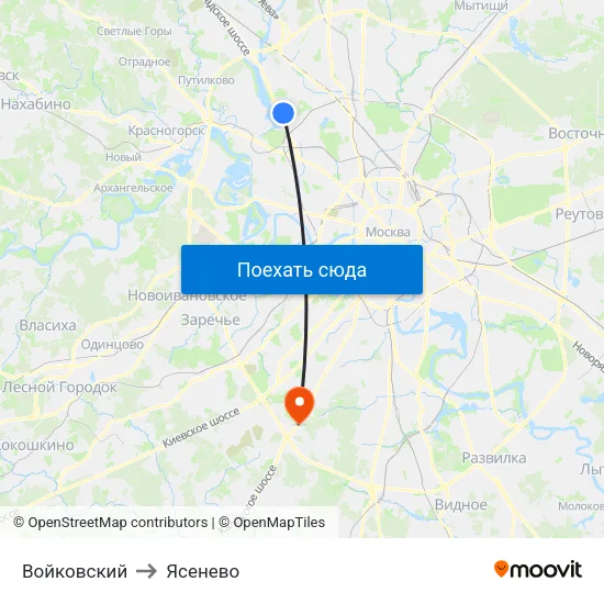 Войковский to Ясенево map