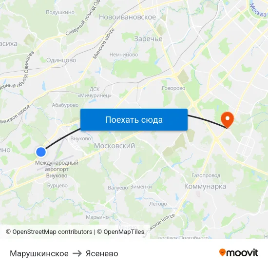 Марушкинское to Ясенево map
