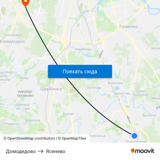 Домодедово to Ясенево map