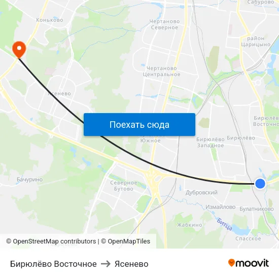 Бирюлёво Восточное to Ясенево map
