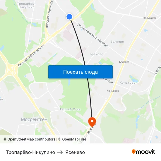 Тропарёво-Никулино to Ясенево map