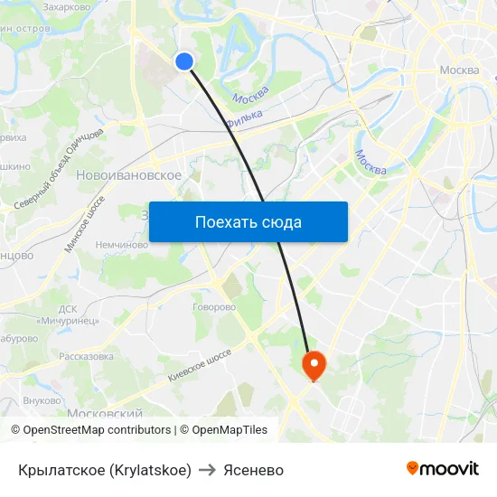 Крылатское (Krylatskoe) to Ясенево map