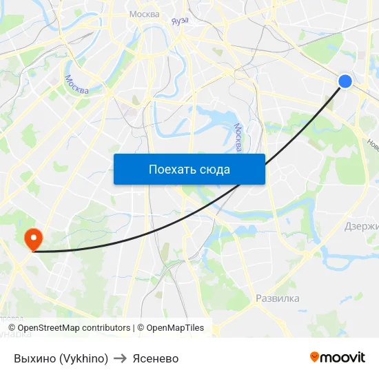 Выхино (Vykhino) to Ясенево map