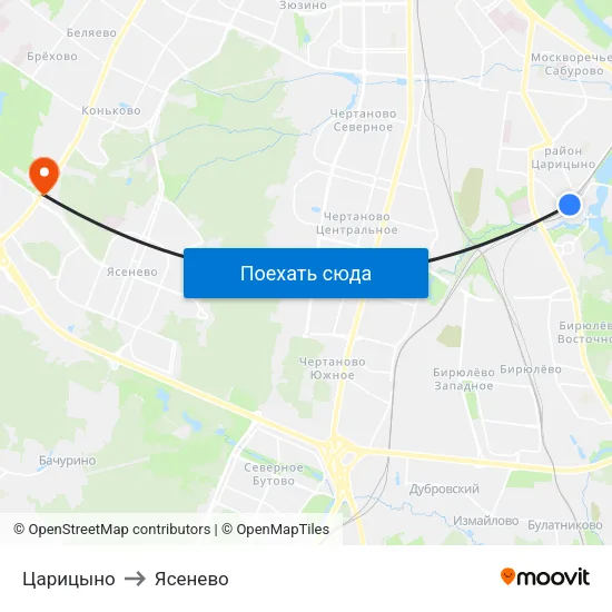 Царицыно to Ясенево map
