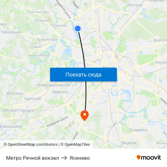 Метро Речной вокзал to Ясенево map