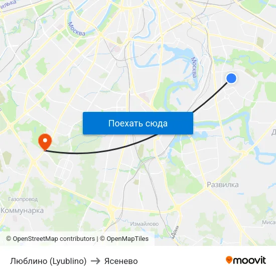 Люблино (Lyublino) to Ясенево map