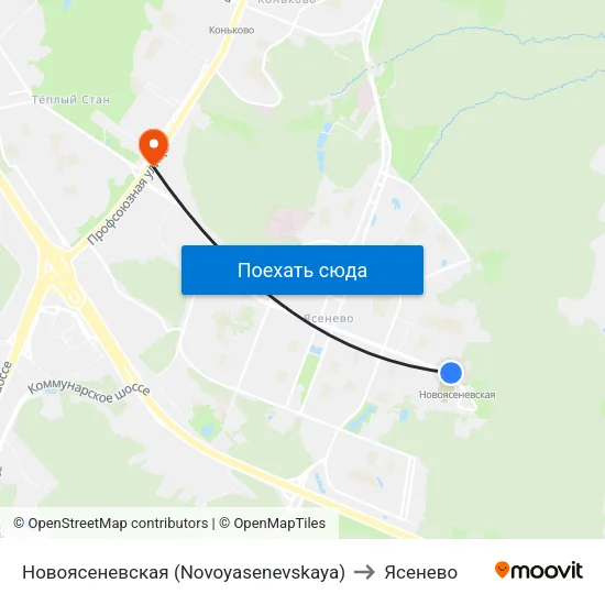 Новоясеневская (Novoyasenevskaya) to Ясенево map