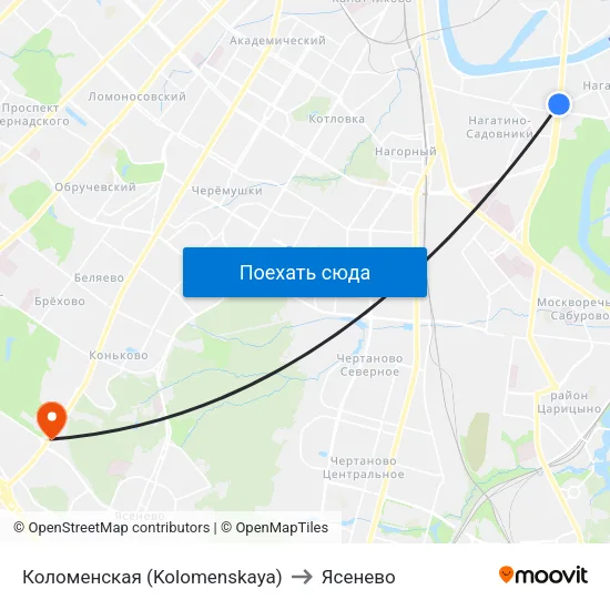 Коломенская (Kolomenskaya) to Ясенево map