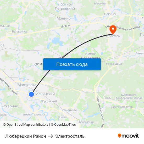 Люберецкий Район to Электросталь map