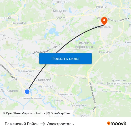 Раменский Район to Электросталь map