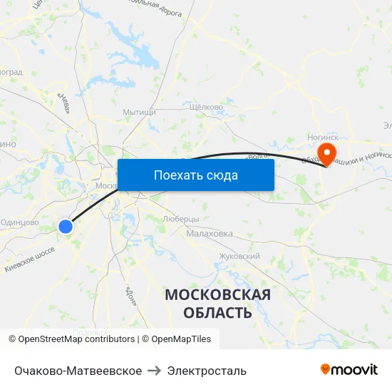Очаково-Матвеевское to Электросталь map