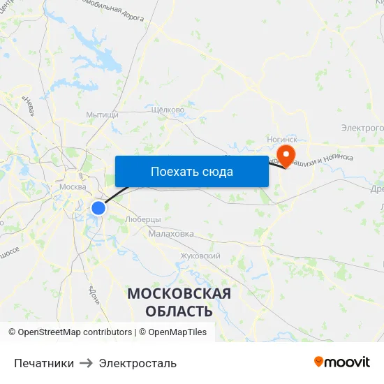 Печатники to Электросталь map