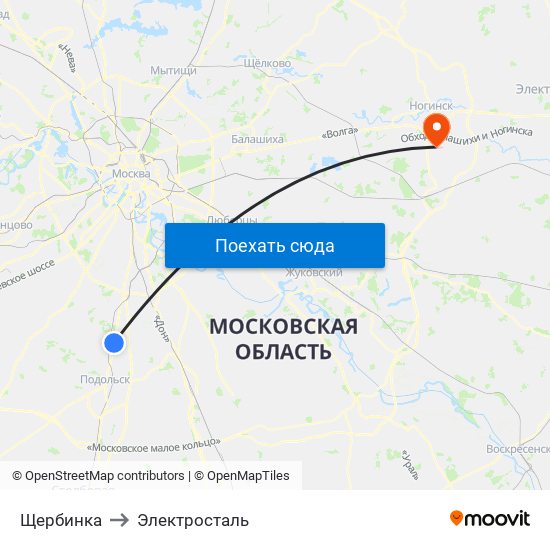 Щербинка to Электросталь map