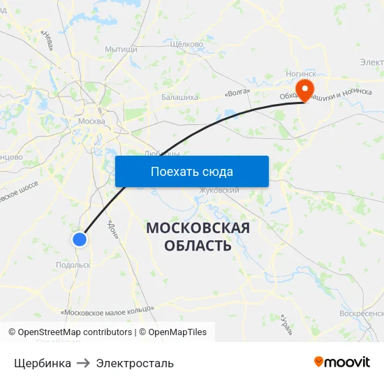 Щербинка to Электросталь map