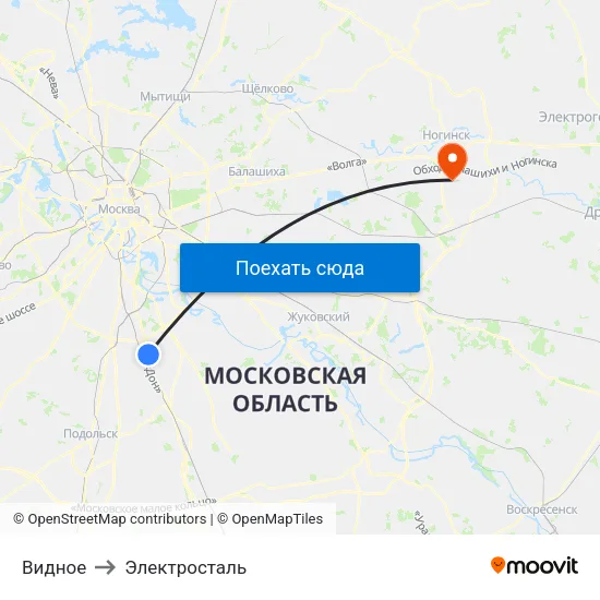 Видное to Электросталь map