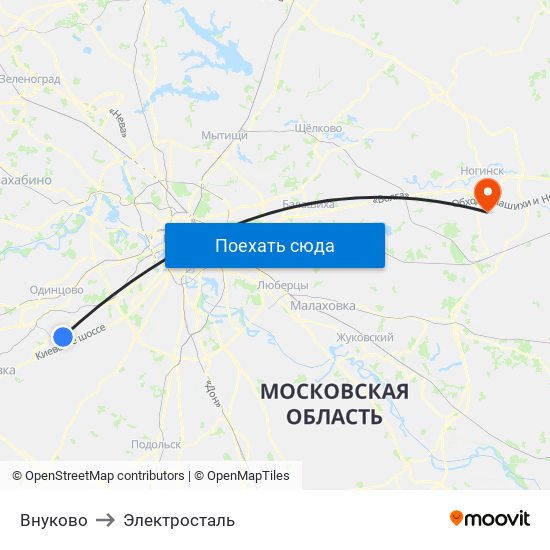 Внуково to Электросталь map