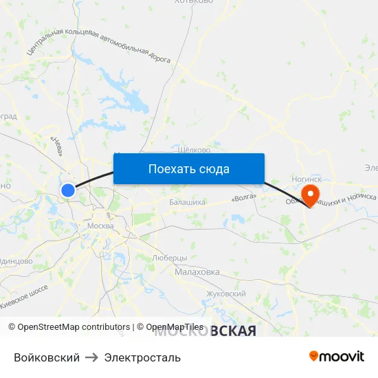 Войковский to Электросталь map