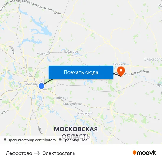Лефортово to Электросталь map