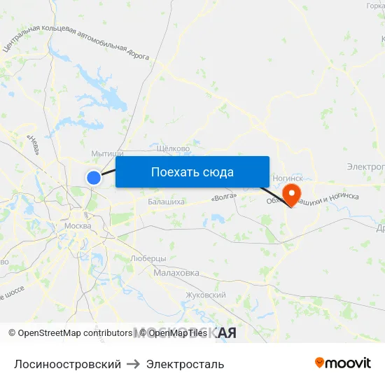 Лосиноостровский to Электросталь map