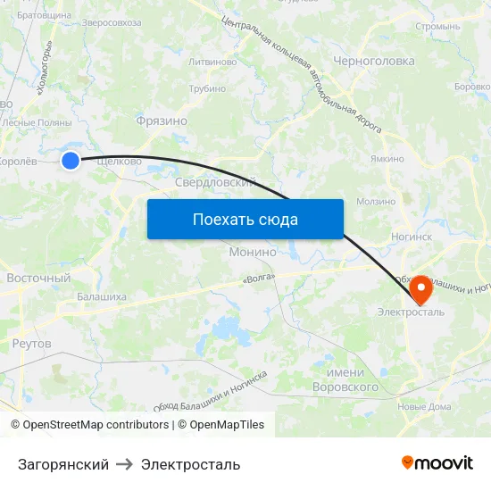 Загорянский to Электросталь map