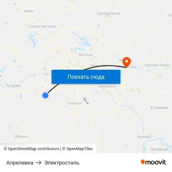 Апрелевка to Электросталь map