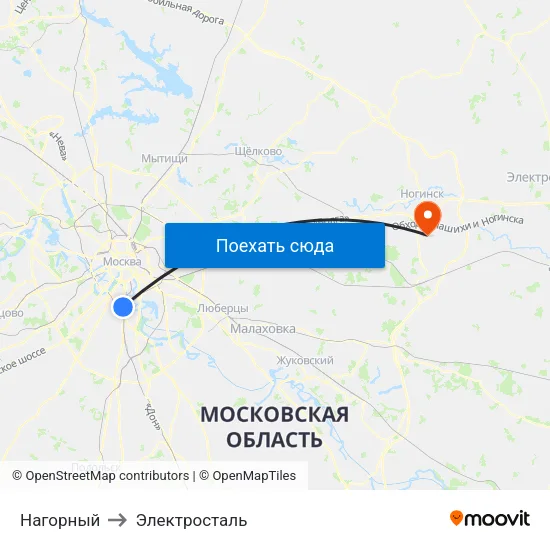 Нагорный to Электросталь map