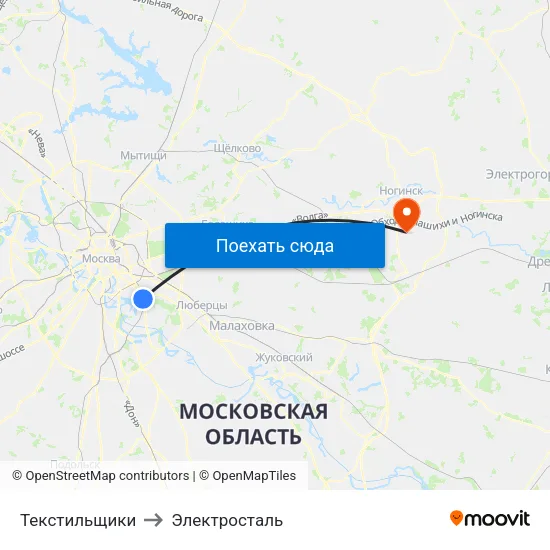 Текстильщики to Электросталь map