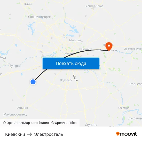 Киевский to Электросталь map