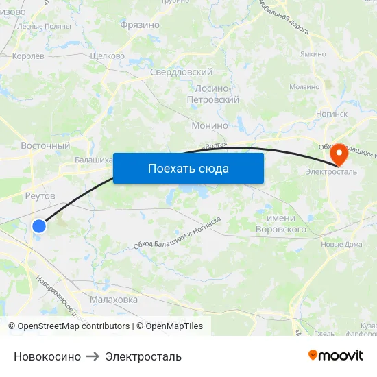 Новокосино to Электросталь map