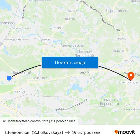 Щелковская (Schelkovskaya) to Электросталь map