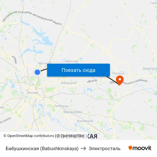 Бабушкинская (Babushkinskaya) to Электросталь map