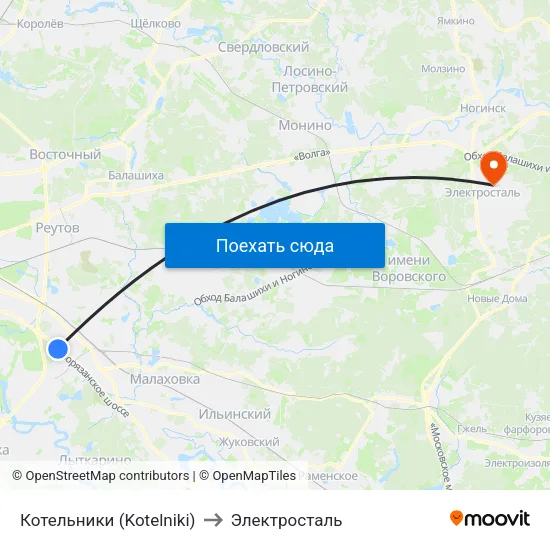 Котельники (Kotelniki) to Электросталь map
