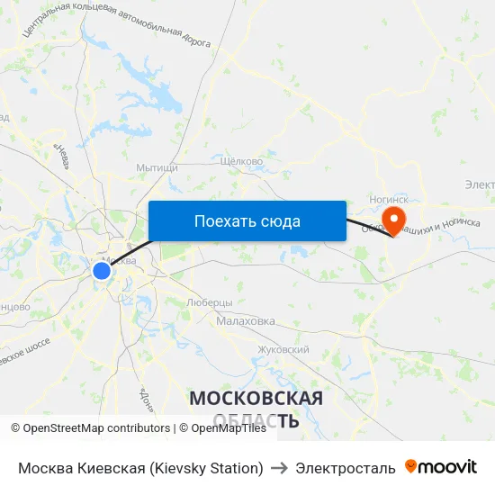 Москва Киевская (Kievsky Station) to Электросталь map