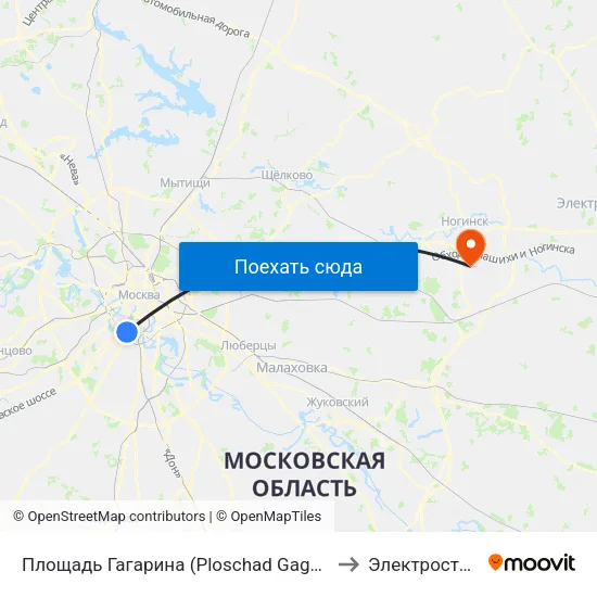 Площадь Гагарина (Ploschad Gagarina) to Электросталь map