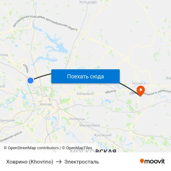 Ховрино (Khovrino) to Электросталь map